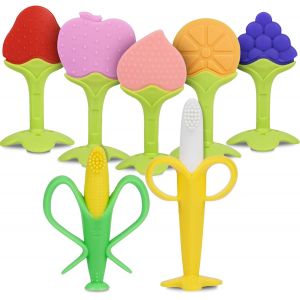 Anneaux De Dentition,7pcs Anneau Dentition Bebe Silicone Refrigerants,Jouet De Dentition Pour Bébé Ensemble Anneaux De Dentition Doux Sans Bpa Pour Garçons Et Filles - Neuf