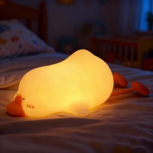 Trahoo-Veilleuse Bebe Silicone, Rechargeable Lampe Veilleuse Silicone Tactile Canard Avec Fonction De Support De T&eacute;l&eacute;phone, 3 Niveaux R&eacute;glables Veilleuse Enfant Portable Fille Garcon No&euml;l - Neuf