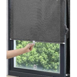 Store Enrouleur &Agrave; Ventouse (58 X 125 Cm) - Sans Per&ccedil;age - Pour Balcon, Fen&ecirc;tre - Pare-Soleil Portable - &Eacute;cran De Confidentialit&eacute; - Autocollants Transparents Fournis (Points En Maille Noire, 1 Paquet - Neuf