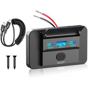 90w Prise Usb C 12v: Double 36w Pd 3.0 Type C Et 18w Qc 3.0 12 Volt Usb Chargeur De Voiture Avec Interrupteur Étanch Adaptateur Allume Cigare Pour Rv,Bateaux,Camion,Golf Cart,Camping-Car - Neuf