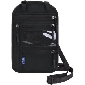 NSIECD-Pochette Tour de Cou Voyage, Sac de Cou pour Documents avec Blocage RFID avec Bandouli&egrave;re R&eacute;glable, Plusieurs Compartiments Pochette Voyage, pour Argent Billet Cartes Cl&eacute;s &eacute;l&eacute;phone (Noir) - Neuf