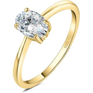 1-2ct Classique Cubic Zirconia Bague Ovale Solitaire Pierre Argent Massif 925 Femme,Plaqué Or Jaune Or Rose Bague Diamant Simulé Fiançailles Mariage,Ensemble Parure Bijoux Mariee.[Y102] - Neuf
