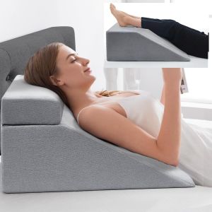 Oreiller De Lecture Et D'élévation Des Jambes, Mousse À Mémoire De Forme Pour Le Cou, Le Dos, Les Jambes, Coussin Amovible Polyvalent Pour Lit, Canapé, Assis, Dormir, Repos (Gris) - Neuf