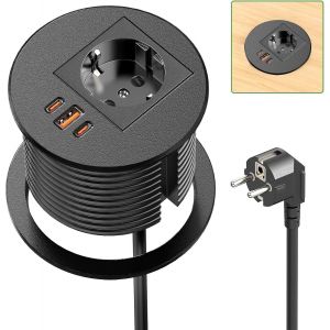 Multiprise Encastrable avec 2 USB C PD 35W, Multiprise Electrique Encastrable USB A QC 18W, Bloc Prise Encastrable pour Plan de Travail, Cuisine, Bureau, Meubles, 1,8M C&acirc;ble, Noir - Neuf