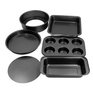(Noir) 6pcs Moule De Cuisson Set Loose Bottom Anti Stick Carbon Steel Cake Ob - Neuf