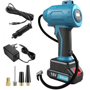 Compresseur d'air sans fil Gonfleur de pneus Compresseur d'air portable, arr&ecirc;t automatique, manom&egrave;tre num&eacute;rique pour voitures, motos, v&eacute;los &eacute;lectriques et ballons, comprend une batterie 3,0 Ah - Neuf