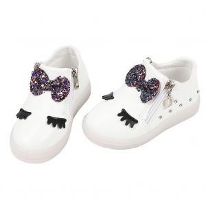 Chaussures De Sport Pour Bebe Fille, Baskets A Eclairage Led Avec Noud En Cristal, Blanches, Taille 24 - Neuf