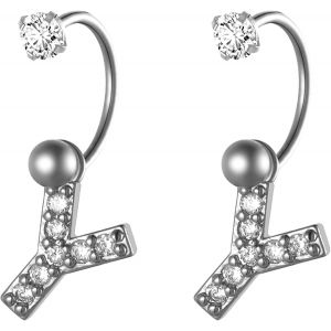 Kal-Boucle Doreille Femme Clous D'oreilles Lettre A-Z Initiale De Prenom Avec Zircone,Piercing Bijoux En Acier Inoxydable Goujon De Nez Ongles D'os D'oreille - Argent Ou Dor&eacute; - Neuf