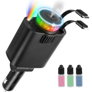 JGD-5 in 1 Allume Cigare USB C, Chargeur Voiture USB C Prise Allume Cigare avec Aromath&eacute;rapie et Starlight,66W Rapide Telephone Voiture pour iPhone 16 15 14 Pro Max Samsung S24 23 22 Android,Noir - Neuf