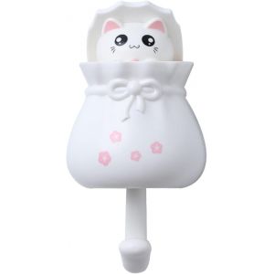 Joli sac porte-bonheur chat crochet, (blanc) pas de poinçonnage cuisine et salle de bain porche garde-robe décoration dessin animé chat crochet, serviette vêtements clé support de rangement - Neuf