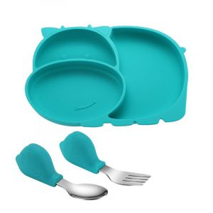Vert-Bébé À Aspiration Plaque En Silicone Bébé Couverts D'apprentissage Bol Bébé Ventouse Enfants Bébé Plaque Antidérapante Aspiration De La Plaque Avec Une Cuillère Fourchette Pour Bébé Sans Bpa - Neuf