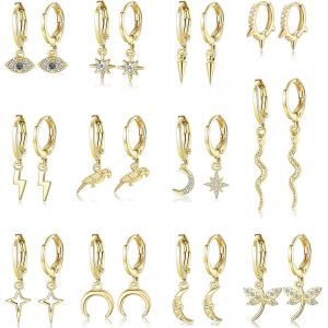 Kal-6/12 Paires Boucles D'oreilles Pendantes Or Pour Femmes Filles Boucles D'oreilles Creoles Pendantes En Zircon Cubique Boucles D'oreilles Perle Evil Eye Étoile Lune Boucles D'oreilles - Neuf