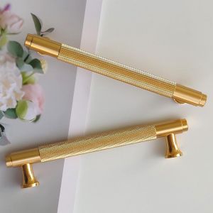 Lot de 2 poign&eacute;es de placard modernes dor&eacute;es, espacement des trous de 128 mm, poign&eacute;es de porte de cuisine vintage pour armoire de cuisine, commode, penderie (or bross&eacute;) - Neuf