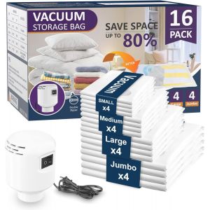 YEMAESRE-SacDe Rangement Sous Vide Et Pompe Électrique, 16Pcs - 4J 4L 4M 4S, Sac De Rangement Sous Vide Pour Literie, Vêtements, Couettes, Matelas Et Voyages - Neuf