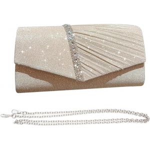 Femme Pochette et Clutches Sac &agrave; Main en Bandouli&egrave;re Cha&icirc;ne D&eacute;montable Satin avec Cristal Chic et Elegant Clutch Sac de Soir&eacute;e Bourse de Mari&eacute;e pour Mariage Fete Bal - Neuf