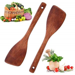 Mevronisshop-Lot De 2 Spatules De Cuisine En Bois, Spatules De Cuisine En Bois, Spatule En Bois Massif, Spatule En Bois Dur, 33 Cm, Cuill&egrave;re En Bois, Id&eacute;ale Pour Po&ecirc;le/Wok Avec Rev&ecirc;tement Antiadh&eacute;sif - Neuf