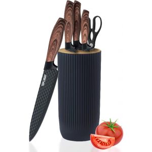 Sharp Knife Set 6 Pieces Stainless Steel Non-Stick Non-Slip Kitchen Knife Set With Knife Seat (Black) - Neuf