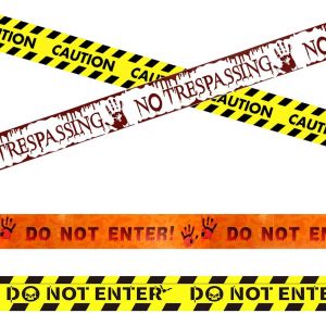 CAUC-4pcs decoration halloween horreur,Ruban d'Avertissement Halloween Bande Adh&eacute;sive Effrayante pour F&ecirc;te Maison Hant&eacute;e Rubans Signalisation Danger pour Zombie Zone Vampire D&eacute;coration de S&eacute;curit&eacute; - Neuf