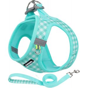 Harnais Anti-Traction Pour Animaux De Compagnie Avec Laisse, Gilet Rembourr&eacute; Confortable &Agrave; Carreaux, Pour Chiens Et Chats De Petite Et Moyenne Taille, Turquoise S - Neuf