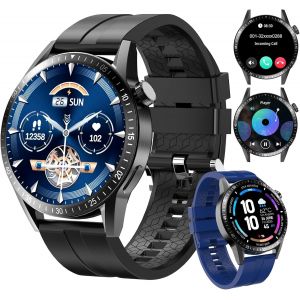Montre Connectée Hommes,Avec 2 Silicone Bracelets,Dotée De Fonctions D'appel,D'assistant Vocal Et De Messages,100+ Modes Sportifs,Montre De Sport Compatible Avec Android/Ios,Noir - Neuf