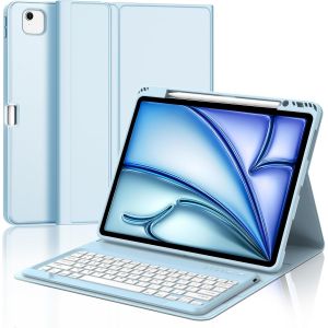 Coque Clavier Pour Ipad Air 13 Pouces M3/M2 2025/2024,Azerty Français Clavier Magnétique Détachable Bluetooth Pour Ipad Air 13"" M2/M3 2024/2025,Bleu Ciel - Neuf