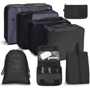 Organisateur De Voyage, Lot De 8 Organ Urs De Bagage Pour Voyage,Diff&eacute;rents Tailles Des Cubes &Eacute;tanche Sacs De Voyage Rangement (Noir) - Neuf