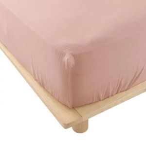 Drap Housse Gaze De Coton 160 X 200 Cm Tendance Uni Rose - Neuf