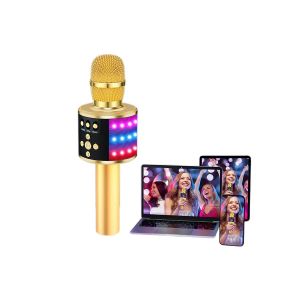 Microphone karaok&eacute; Bluetooth avec haut-parleur et lecteur USB - Rose rouge - Neuf