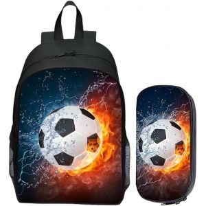 Sac à Dos de Football Pour Enfants,Trousse à Crayons Football,Sac à Dos Décontracté de Voyage Léger,Grande Capacité Étui à Crayons,Adapté aux Voyages Scolaires des Enfants,16 Pouces - Neuf