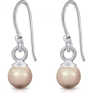 Kal-® Petites Boucles D'oreilles Pendantes À Crochet En Argent Fin 925 Et Perles Rondes Nacrées De Cristaux De Swarovski® Elements - Diamètre: 6 Mm - Neuf