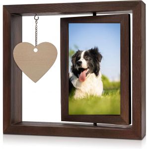 meimie-Cadre Photo En Bois Pour Chien Et Chat : Cadre Photo 3D Avec 2 Photos,Rotatif À 360°,Cadre Photo En Bois,Souvenir Pour Chiens Ou Chats (23 X 20,5 Cm) - B - Neuf
