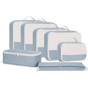 7 Pièces Organisateur Val , Pochette Rangement Val Organisateur Compartiment, Organisateurs De Voyage, Packing Cubes, Cube De Rangement, Organ Urs De Bagage (Bleu Grisâtre) - Neuf