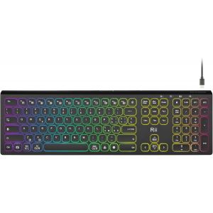 RK801 Clavier sans fil rétroéclairé RGB avec double technologie de connexion (Wireless + Bluetooth) pour gérer jusqu'à 3 appareils connectés, prise en charge des smartphones et tablettes intégrés - Neuf