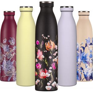 Mevronisshop-Bouteille D'eau Isotherme 750ml Noir Fleur De La Passion | Gourde M&eacute;tallique R&eacute;utilisable En Acier Inoxydable &Agrave; Double Paroi Sous Vide | Gourde De Sport Anti-Fuite | Id&eacute;e Cadeau Femmes E - Neuf