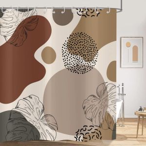 Sjzg-Rideau De Douche Boho 120x200, Abstrait Feuilles Tropicales Marron, Moderne Minimaliste Géométrique Art Esthétique, Baignoire Étanche Tissu Lavable - Neuf