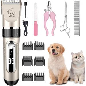 Jgd-Tondeuse Pour Chien Professionnelle Ipx7 &Eacute;tanche Tondeuses &Agrave; Poils D'animaux &Agrave; Faible Bruit Tondeuse Chat Recharge Avec Coupe-Griffes Peigne Lime Ciseaux Et 6 Sabots - Neuf