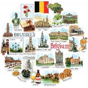 Acdsgd-Magnifiques Autocollants De Voyage En Belgique (28 Pcs) &iquest; D&eacute;coup&eacute;s, Aquarelle, D&eacute;calcomanies De Vacances Sur Le Th&egrave;me De Bruxelles Et De La Belgique Pour Scrapbooks, Journaux, Bouteilles - Neuf