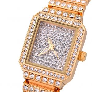 Montre-Bracelet Analogique A Quartz Pour Femme Avec Strass Bs, Bracelet En Alliage, Boitier Carre, Or - Neuf