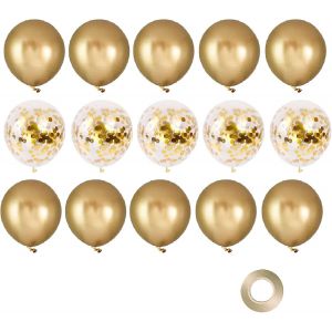 Ballon Dor&eacute;s Confettis, 15 Pi&egrave;ces 12 Pouces Ballons Anniversaire Ballon Or M&eacute;tallique Ballons En Latex Ballon Helium Pour Mariage Baby Shower Dipl&ocirc;me C&eacute;r&eacute;monie D&eacute;corations De F&ecirc;te - Neuf