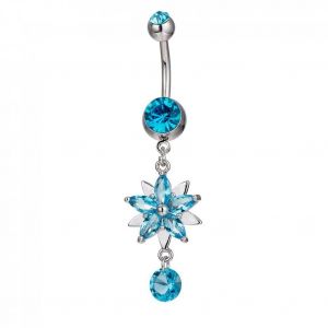 Fleur Pendentif Ventre Nombril Bague Zircon Placage En Acier Inoxydable Corps Piercing Bijoux (Bleu) - Neuf