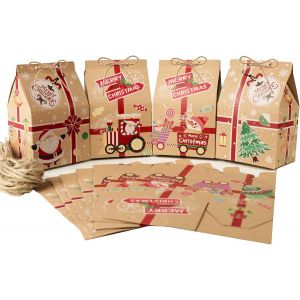 24PCS Boîtes Cadeaux de Noël avec Ficelles Jutes Pochettes Emballage Cadeau Boîtes Bonbons Chocolat pour Fête Noël Anniversaire Décoration de Noël Calendrier de l'Avent - Neuf