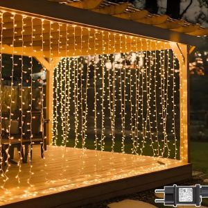 Kal-300 Led Guirlande Lumineuse 3m X 3m Rideau Lumineux Interieur Avec Prise, 8 Modes Et Minuterie, Étanche Ip65 Guirlande Rideau Ramadan Pour Décoration Chambre Mariage Noel Extérieur - Neuf