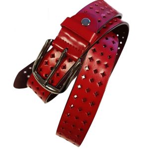 Promotion ! Ceinture Cuir 'cordoue' Rouge - Largeur 35 Mm, Boucle 55x50 Mm - Neuf
