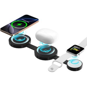 Chargeur Sans Fil 3 En 1 - Station De Charge Magnétique Pliable - Compatible Avec Iphone 16, 15, 14, 13, 12 Pro Max Plus, Travel Charging Station Pour Apple Watch Et Airpods - Neuf