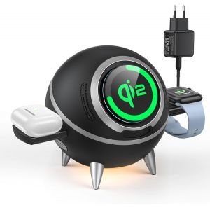 JGD-Station de Charge 4-en-1 pour Apple - Support de Charge sans Fil Rapide Qi2 15W pour iPhone, Station de Charge Magn&eacute;tique Compatible S&eacute;ries iPhone 17/16/15/14/13/12, Apple Watch & AirPods - Neuf