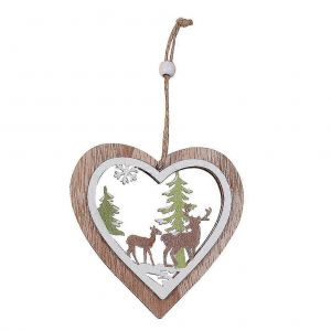 No&euml;l en Bois Suspendus D&eacute;corations en Bois Artisanat, dessin anim&eacute; Pendentif de No&euml;l &Eacute;l&eacute;ments Suspendus (Forme de coeur) - Neuf