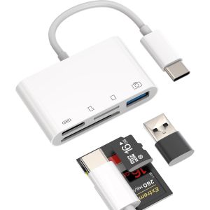 Hub USB C vers Micro SD + lecteur de carte SD + c&acirc;ble de charge rapide + USB 3.0 OTG (4 en 1) Apple iPhone 15 Pro Max Plus iPad Air Mini lecteur de carte adaptateur type C lecteur de carte m&eacute;moire - Neuf