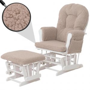 Fauteuil relax HWC-C76, Fauteuil &agrave; bascule Fauteuil oscillant + pouf Tissu Boucl&eacute; 480g/m&sup2; &Ouml;ko-Texmarron B&acirc;ti blanc - Neuf