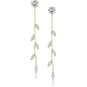 Boucles D'oreilles Femme Hypoallergénique Tige En Argent 925 Boucles D'oreilles Femme Pendantes Longue Feuille Avec Zircone Strass Bijoux Femme Fille Boucles D'oreilles Femme Argent Or.[X672] - Neuf