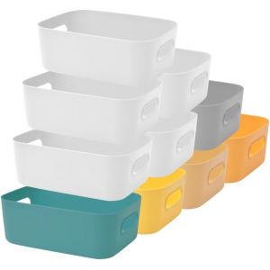 10 Pièces Boîtes de Rangement en Plastique,Paniers de Rangement de Cuisine pour Étagères,Boîtes de Rangement pour Placard,Bureau,Bacs de Rangement Ouverts Durables avec Poignées.[I15] - Neuf